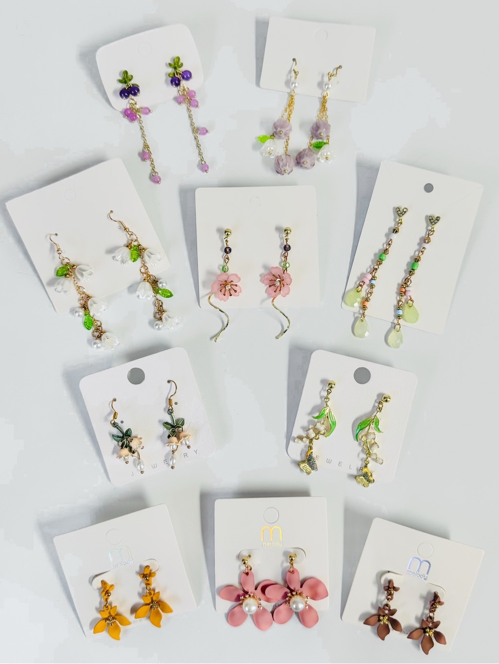 Fairycore Floral Earrings Lot Gold-tone Dangle Drop Butterflies Hearts NWT